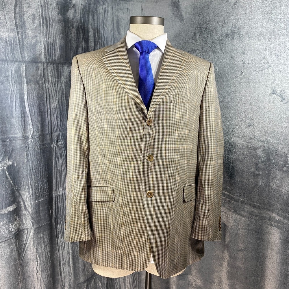 Daniel Cremieux Blazer Mens 44R 3 Button Wool Suit Jacket Windowpane Houndstooth